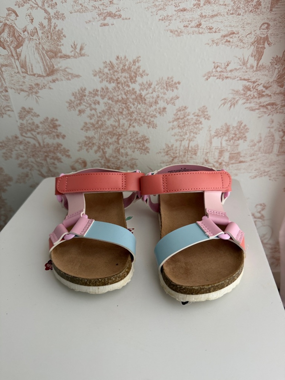 Kids Multi-Color Pink & Light Blue Adjustable Strap Sandals. Size 9 toddler